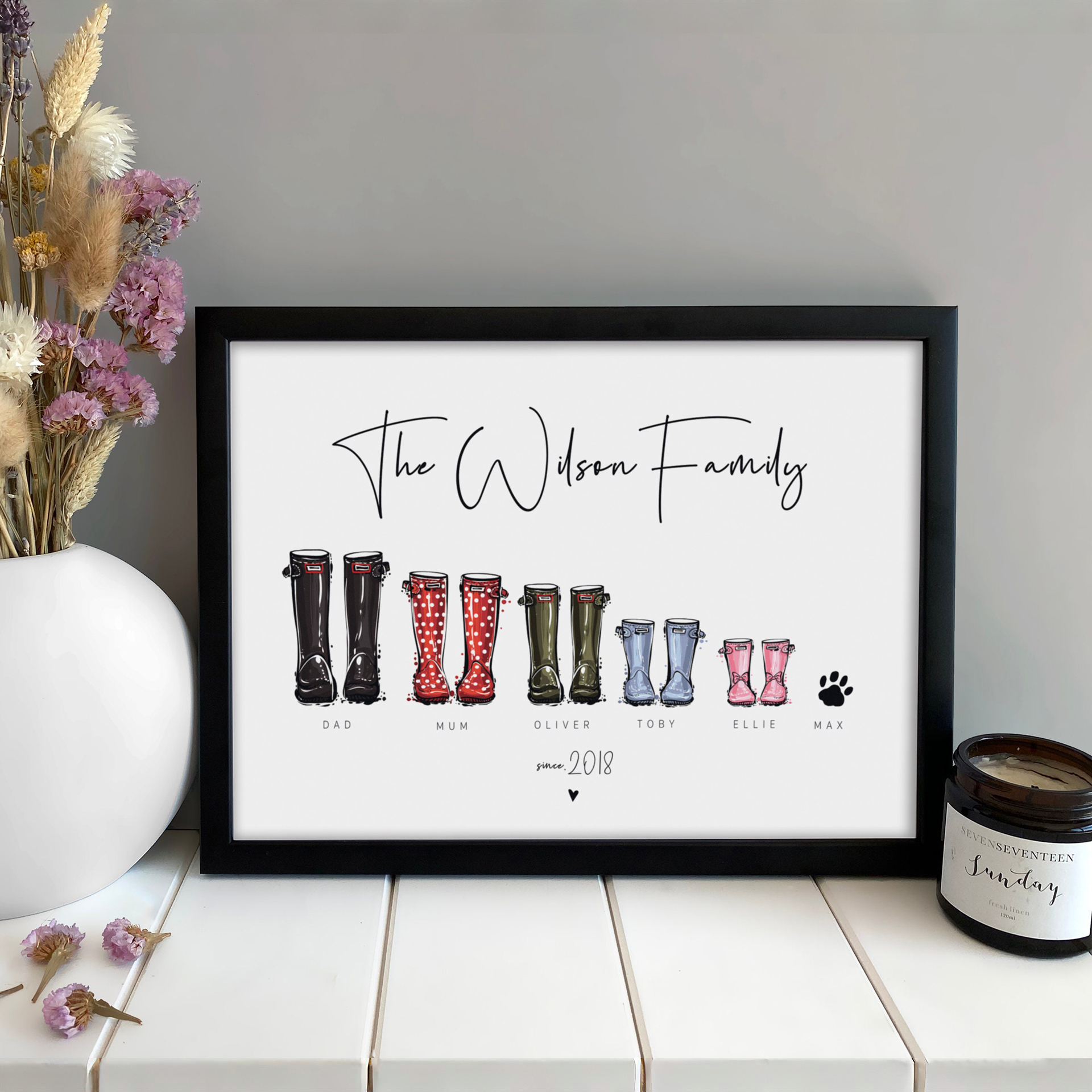 Waterproof Spray Shoe - Personalised Family Wellie Poster Custom Housewarming